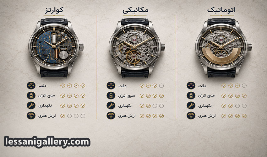 مقایسه ساعت کوارتز، مکانیکی و اتوماتیک